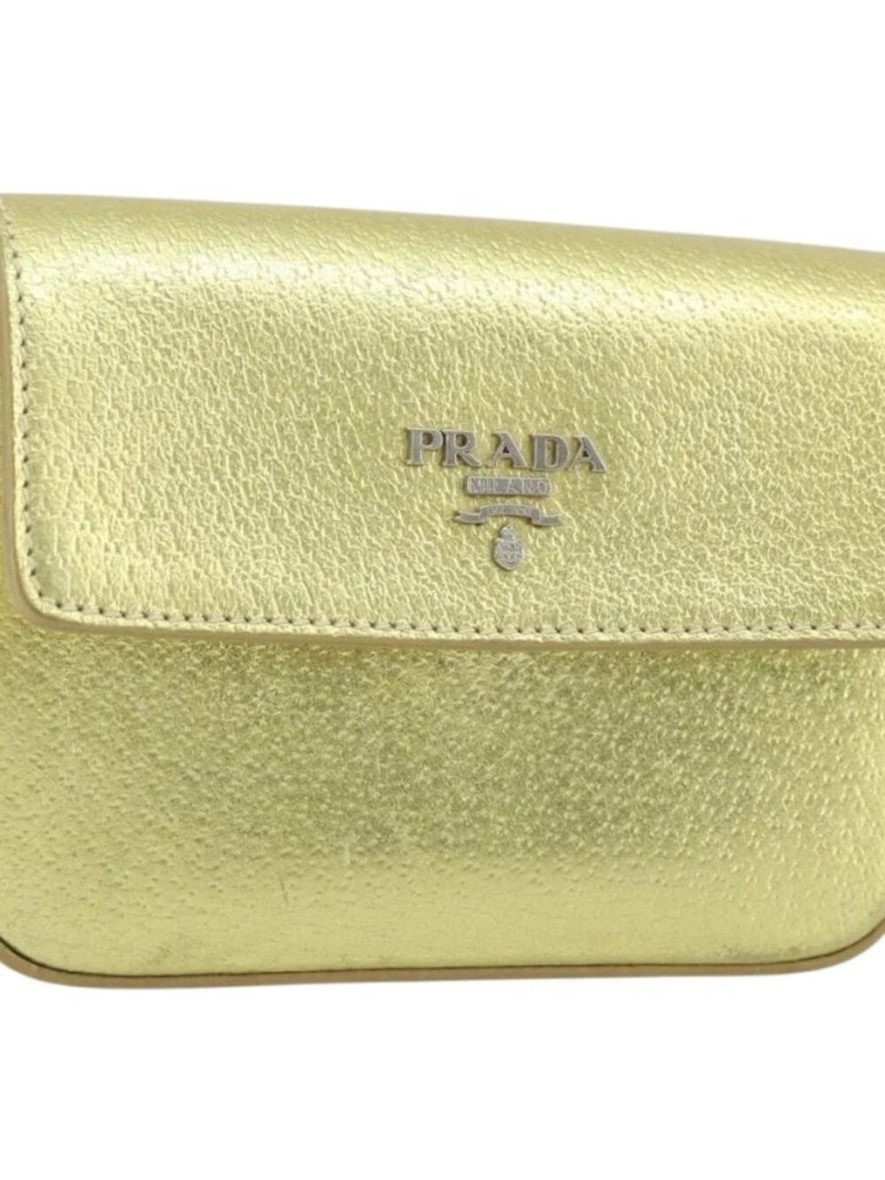 PRADA Pouch Leather Gold Auth gh1740
